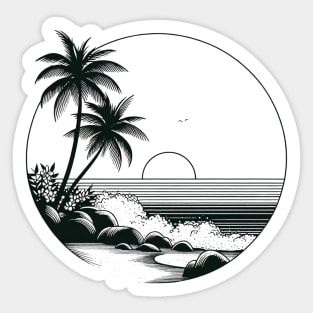 Sunset Beach Vibes Black Work Minimalist Sticker
